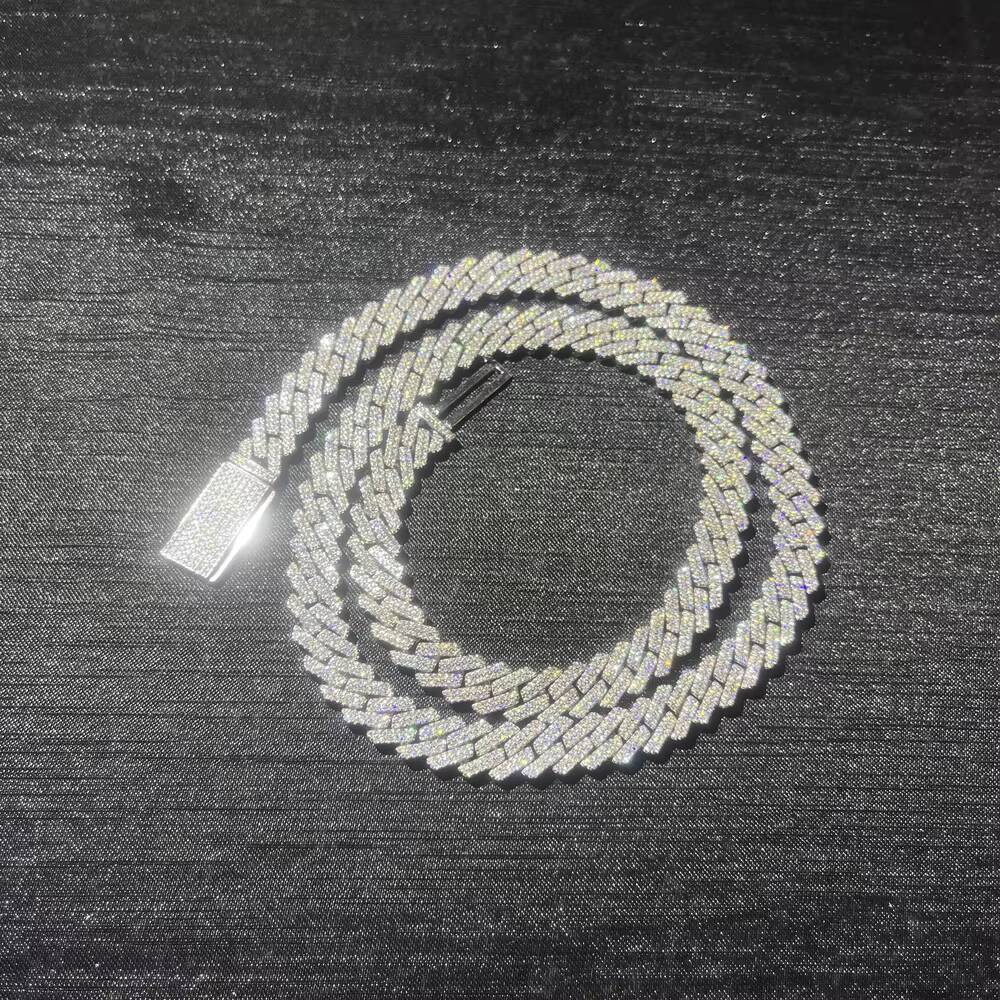 Shining 10mm 2 Rows Silver Cuban Link Chain Ice VVS Moissanite HipHop Cuban Chain