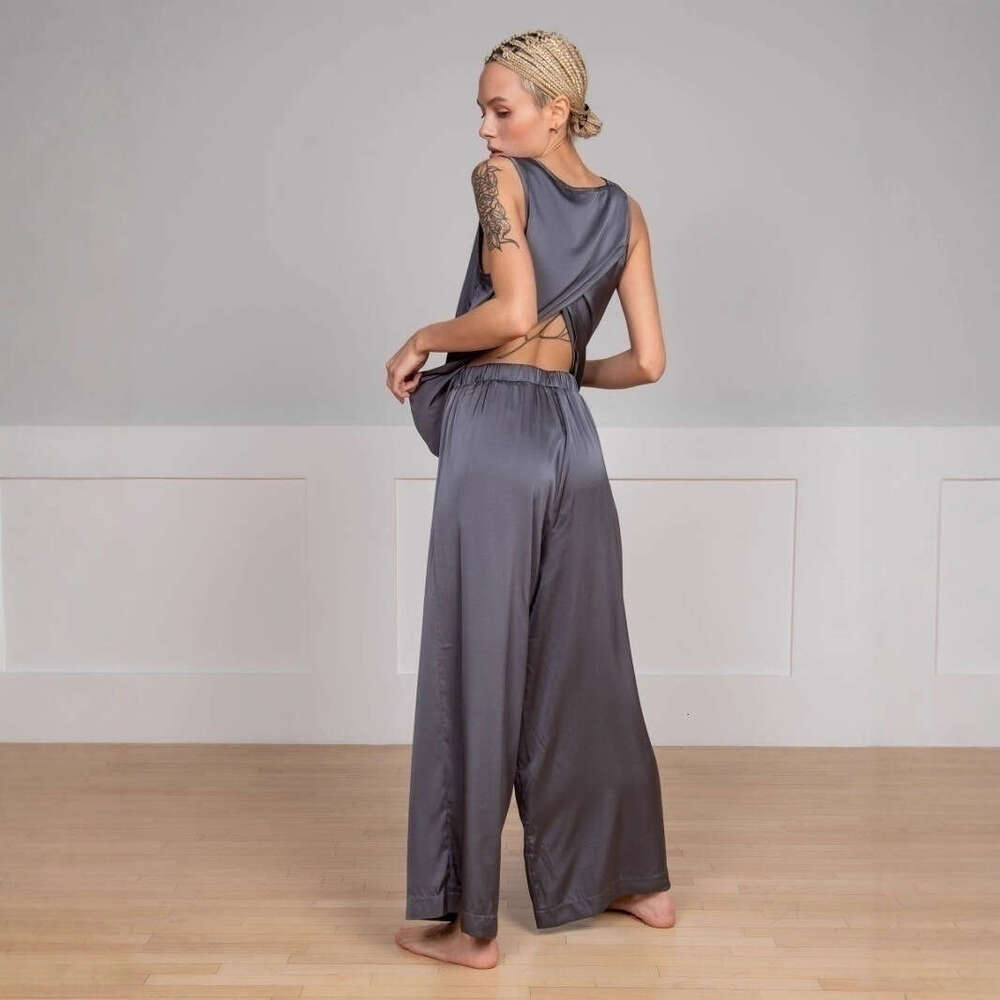 Vest Long Pants Pajama Spring New Comfortable Draped Back Cross Home Wear Set B5
