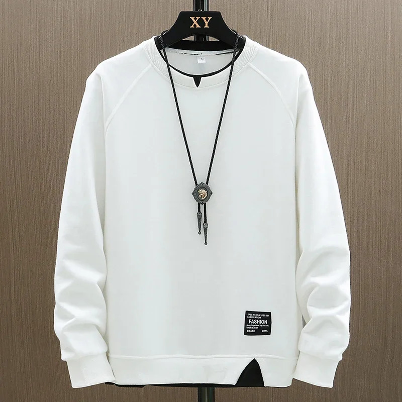 2025 Mens Casual Sweatshirts Harajuku Solid Color Fashion Fake Two Pieces O-Neck Sweatshirt Hoodies Hip Hop Male Streetwear 250707