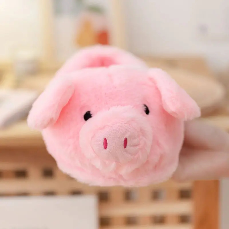 Cute Pig Winter Women Slipper Heel Cover Warm Slippers Soft Fur Indoor Comfortable Fluffy Home Slides Girls Cartoon Footwear 250716