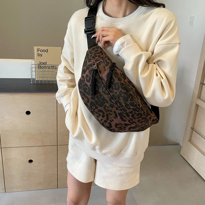 Fashion Leopard Print Waist Bag Street Trend Fanny Pack Woman Chest Pack Canvas Belt Bag Female Shoulder Crossbody Bags 250714