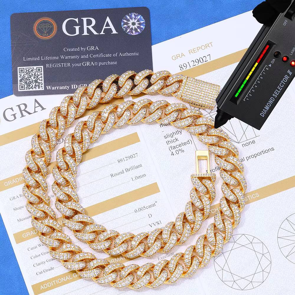 Mens Fine Jewelry VVS Moissanite S925 Silver Bracelet 15mm Diamond Cuban Chain Hip Hop Style Personalized Accessories for Gift