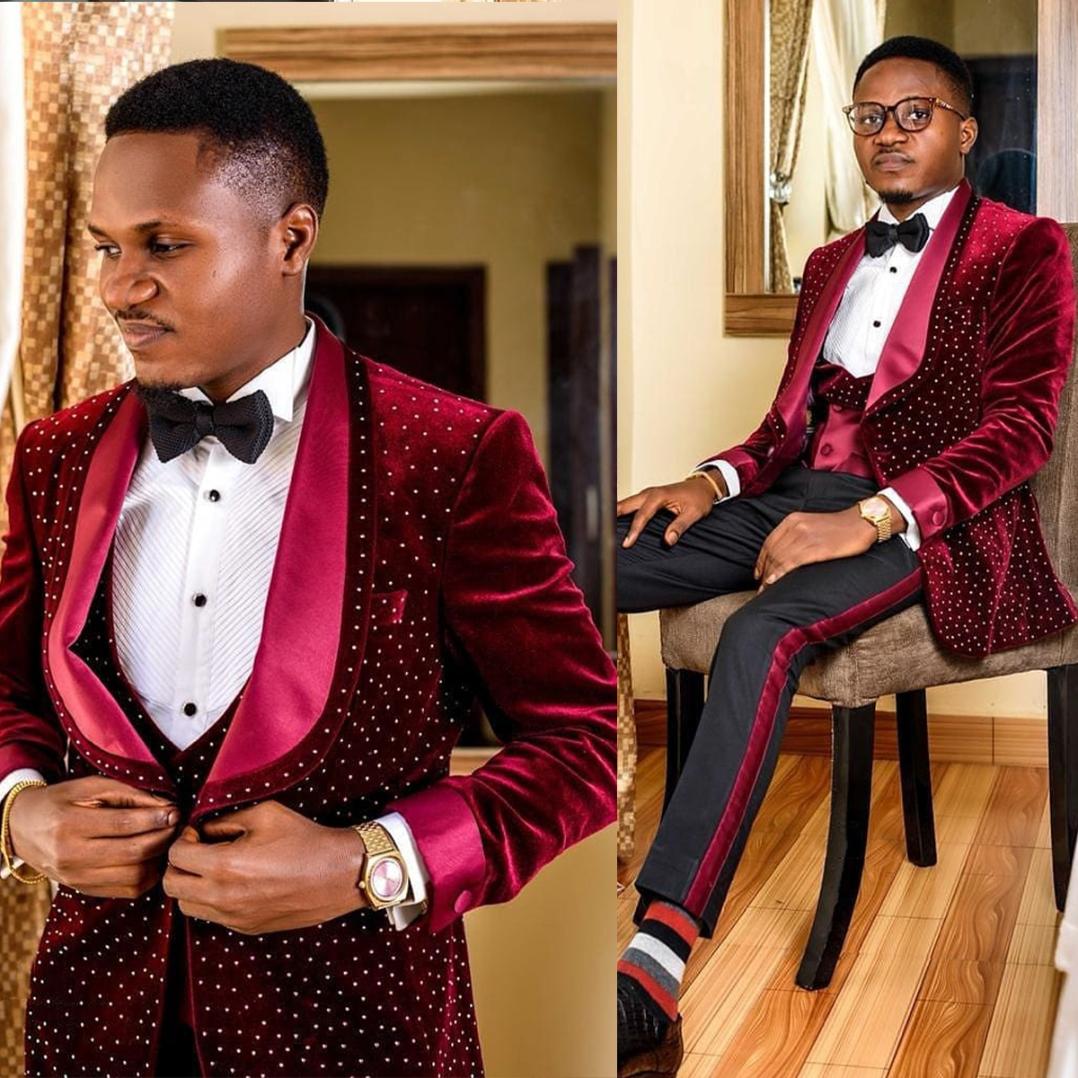 Fashion Men's Suits Slim Fit 3 Pcs Blazers Pants Vest Shining Groom Tuxedos Male Clothing Customized