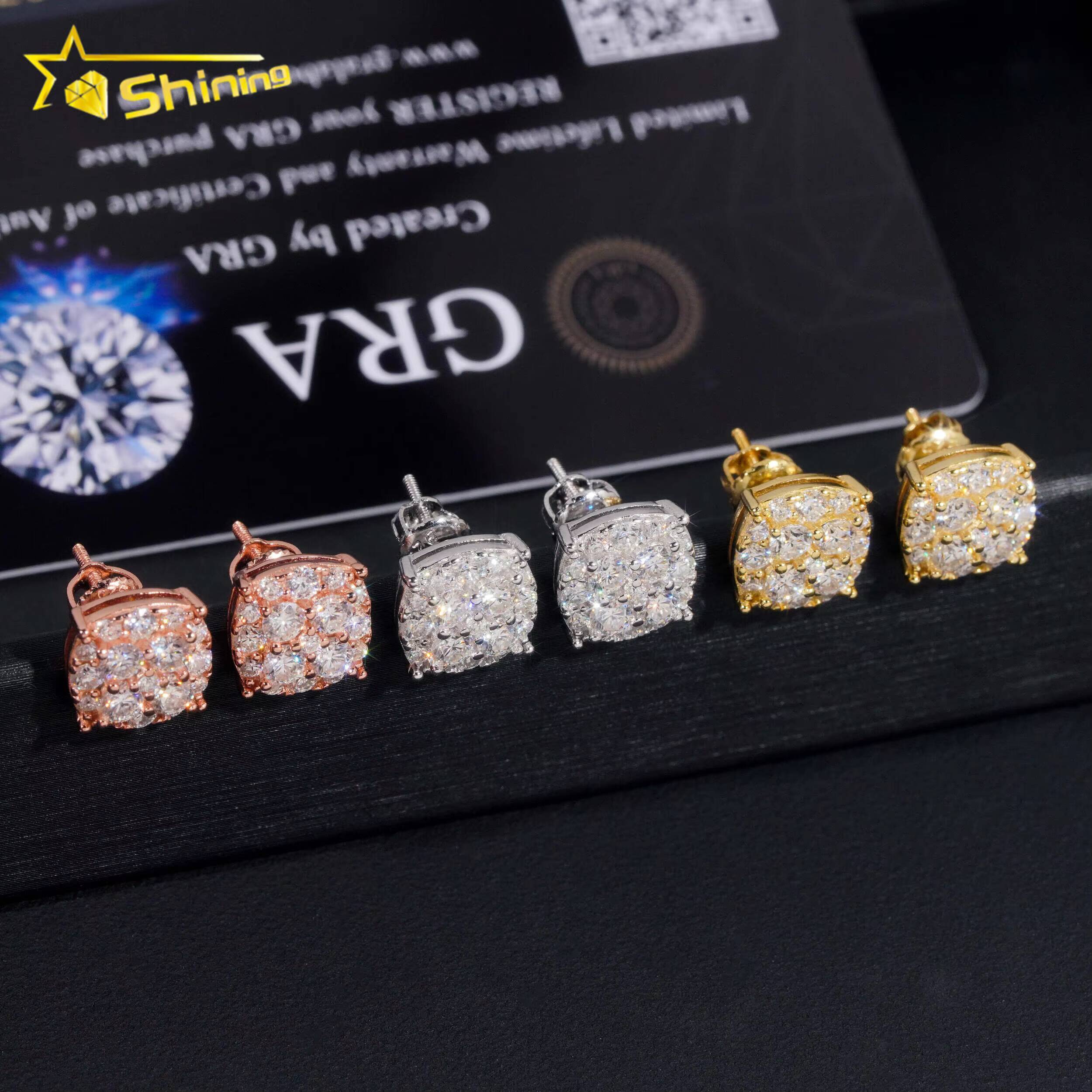 New Pass Diamond Tester GRA Certified Stocks VVS Diamond 925 Sterling Silver Hip Hop Jewelry Moissanite Stud Earrings for Men