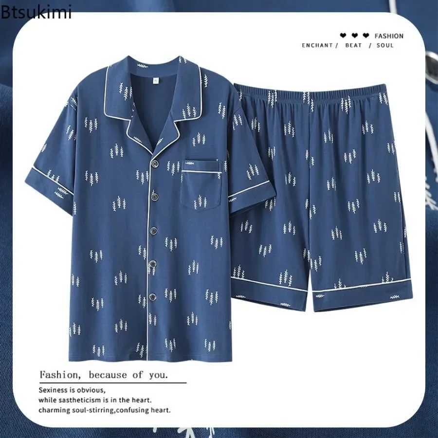 2025 New Mens Summer Casual Sleepwear Pajama Sets Cotton Short Sleeved Night Clothing Pajamas Suit Male Loose Home-wear Sets W250717