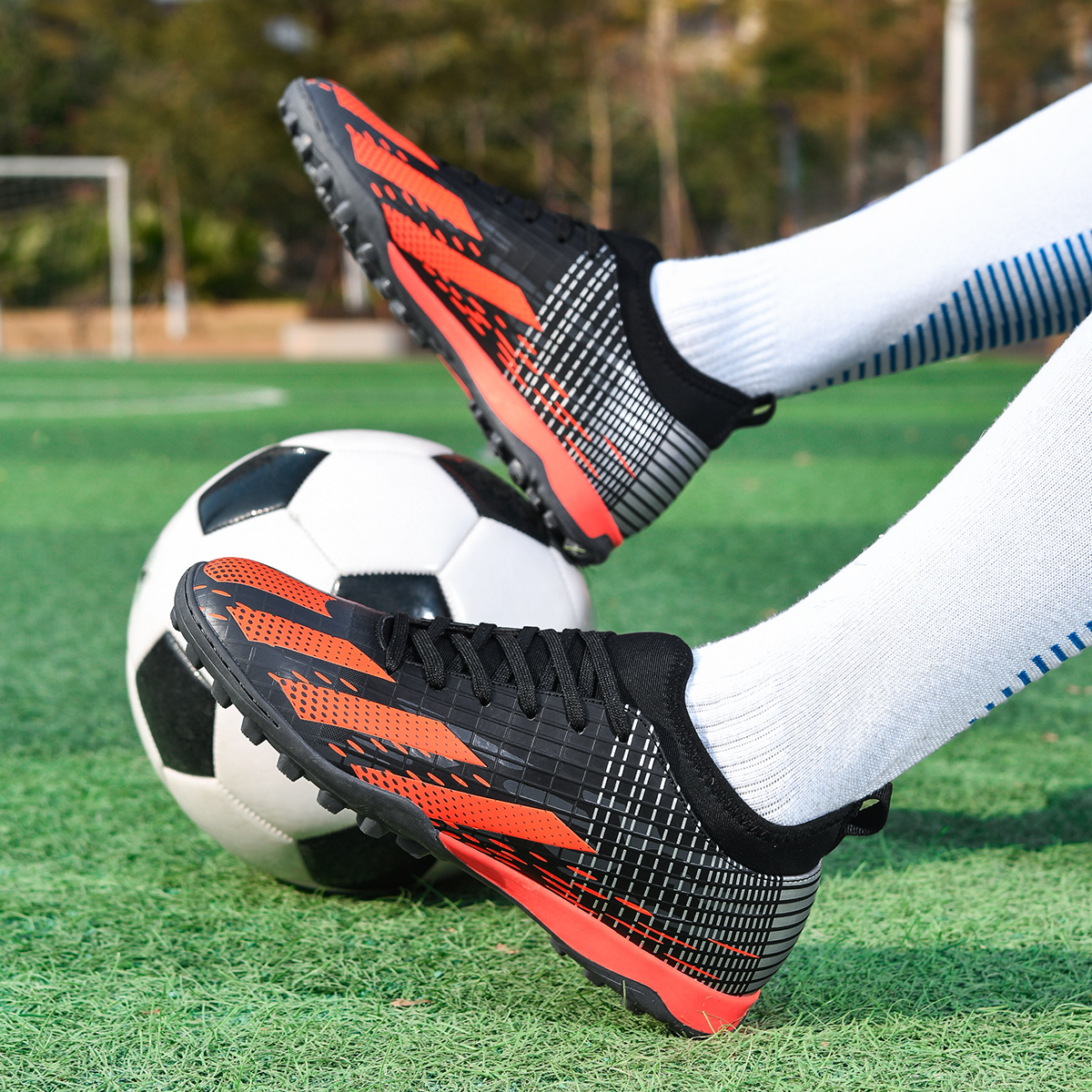 Black Orange Green Fragment Stud Football Shoes - High School & Junior Boys' Sizes