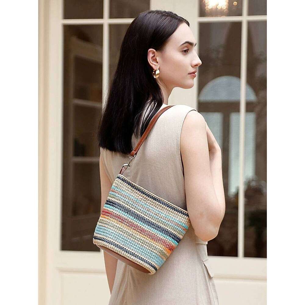 Summer Fashion Color Women's Handbag Unique Straw Weaving Design With Large Capacity Commuter Tote Bag