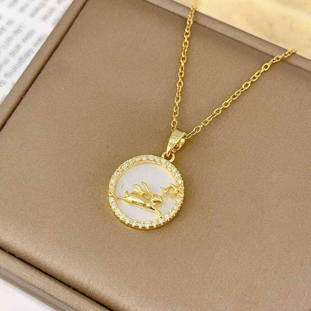 Tiktok Internet Celebrity Live Rabbit Necklace For Women, Minimalist Style, High-End Clavicle Chain, Round Pendant Jewelry Cf2