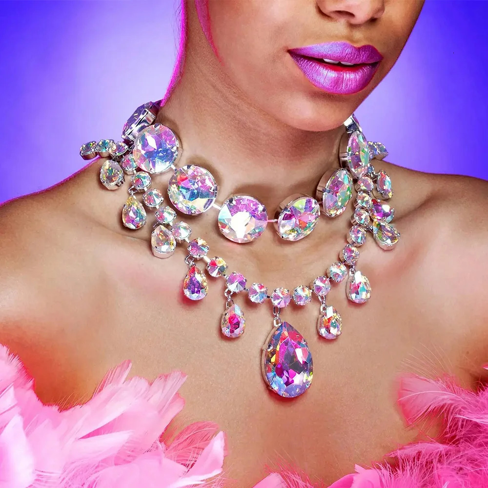 Glass Crystal Big Water Drop Statement Choker Necklace for Women Rhinestone Large Collar Wedding Jewelry Summer 250716