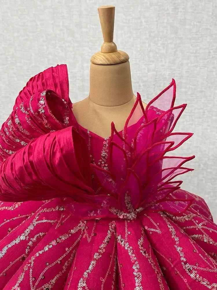 Gorgeous Girls Princess rose sequin Palace Dress V-neck Children Bow Wedding Gown baby infant Birthday Party Kids Dresses Z250716