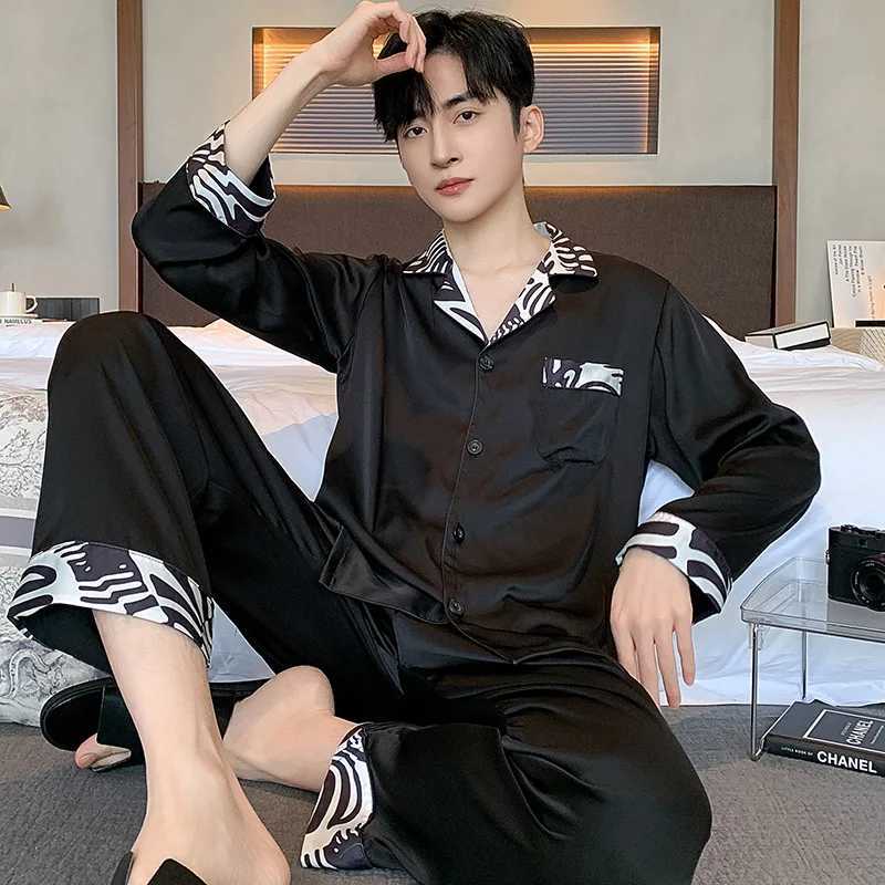 High Quality Men Pajamas Suit Spring Autumn Satin Chiffon Thin Sleepwear Long Sleeve Casual Home Clothing Set Outdoor Summer Male W250717