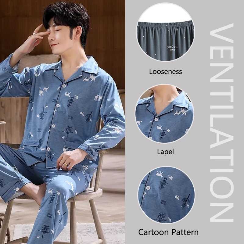 2 Piece Set Thickened Sleepwear Mens Spring Autumn and Winter Printed Long-Sleeved Cardigan Lapel Big Size Home Wear W250717