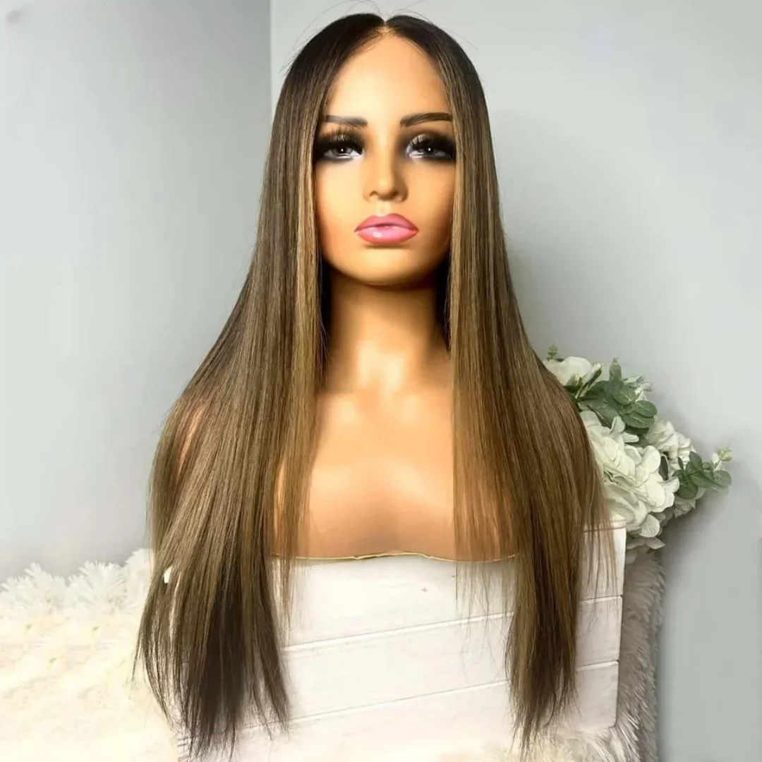straight brown highlight wig human hair hd lace frontal wig 13x4 raw hair ombre ash blonde colored straight lace front wigs