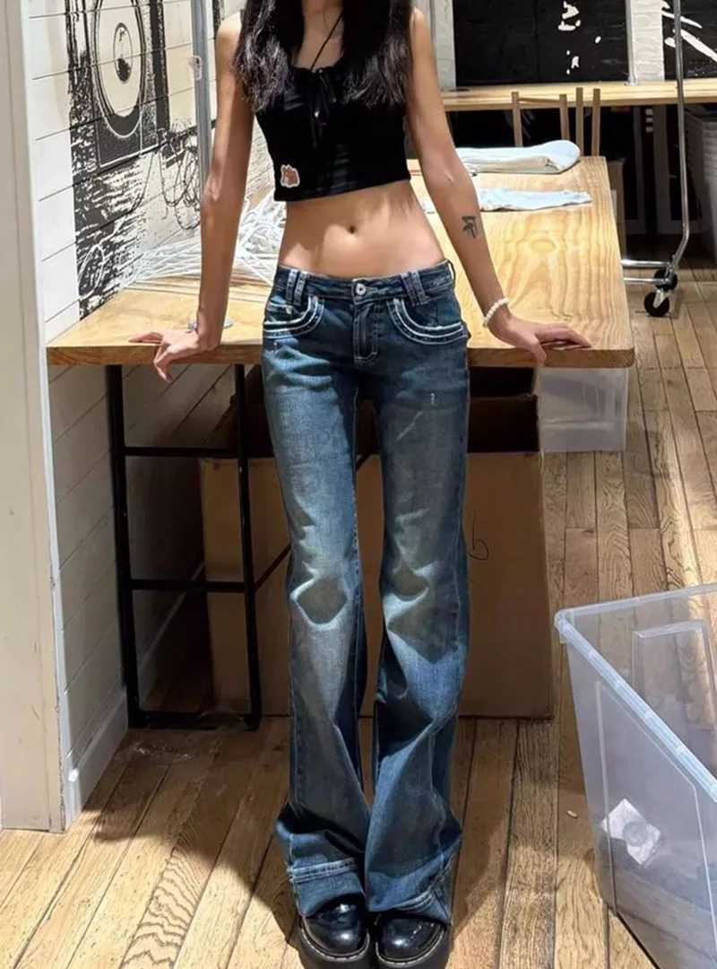 2025 New Retro High Street Low-Waisted Jeans for Women All-Match Y2K Denim Trousers Female Sexy Slim Fit Streetwear Flares Pants R250716