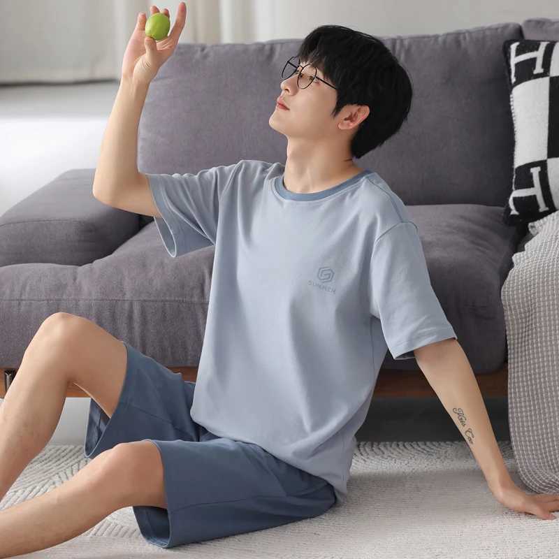 2Pcs Cotton Mens Pajamas Set Summer Breathable Short Sleeve Mens Homewear Big Size L-3XL Mens Sleepwear Casual Mens Pajamas W250717