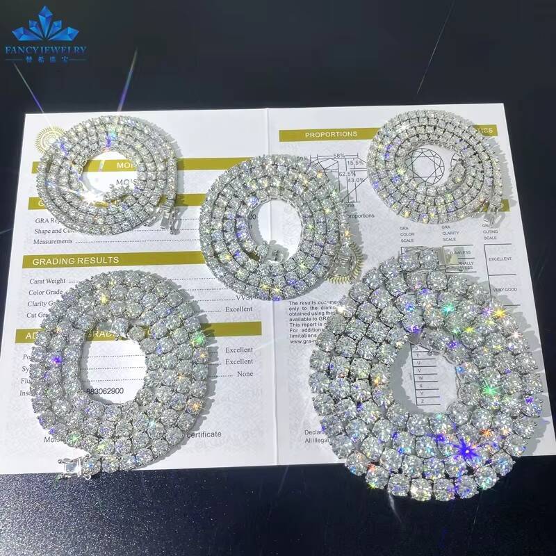 Factory Price 2mm 3mm 4mm 5mm 6.5mm Diamond Moissanite 925 Sterling Silver Hip Hop Tennis Cuban Necklace for Men