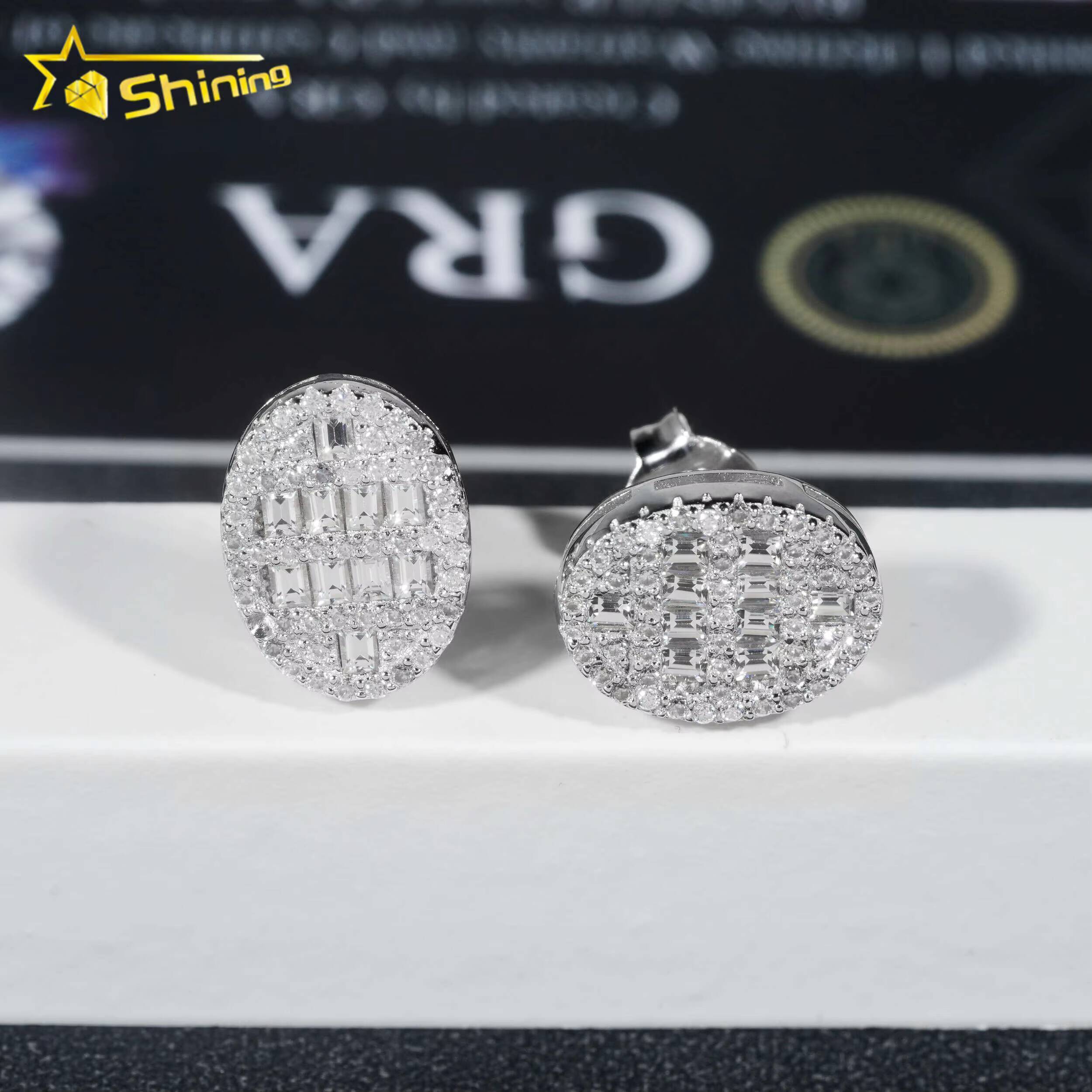 Pass Diamond Tester GRA Certified VVS Diamond 925 Sterling Silver Oval Baguette Moissanite Stud Earrings Men Earring