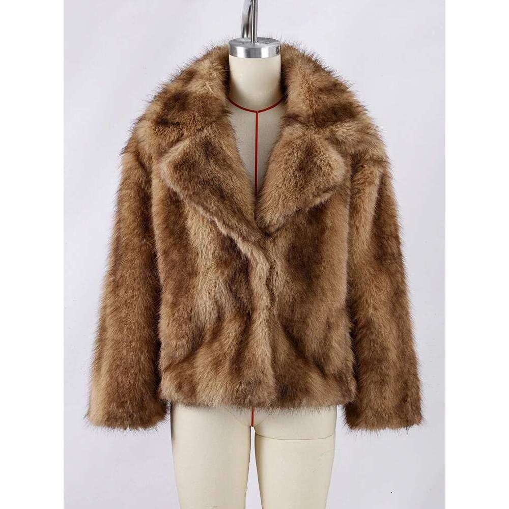 Designer Clothing Chic Faux Fur Warm Jacket For Women Vintage Full Sleeve Lapel Coats Lady Autumn Winter Elegant Thicken Female New Street Outwear Fas