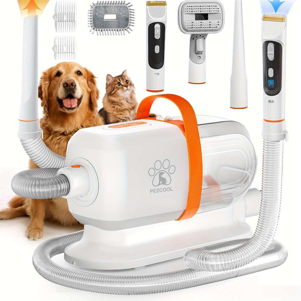 8-in-1 Removal And Grooming, 74.39 Oz Cup Cleaner Drying Function, Low Noise Vacuum Cleaner, Upgraded Powerful Dog Grooming Kit With 6 Tools, Suitable