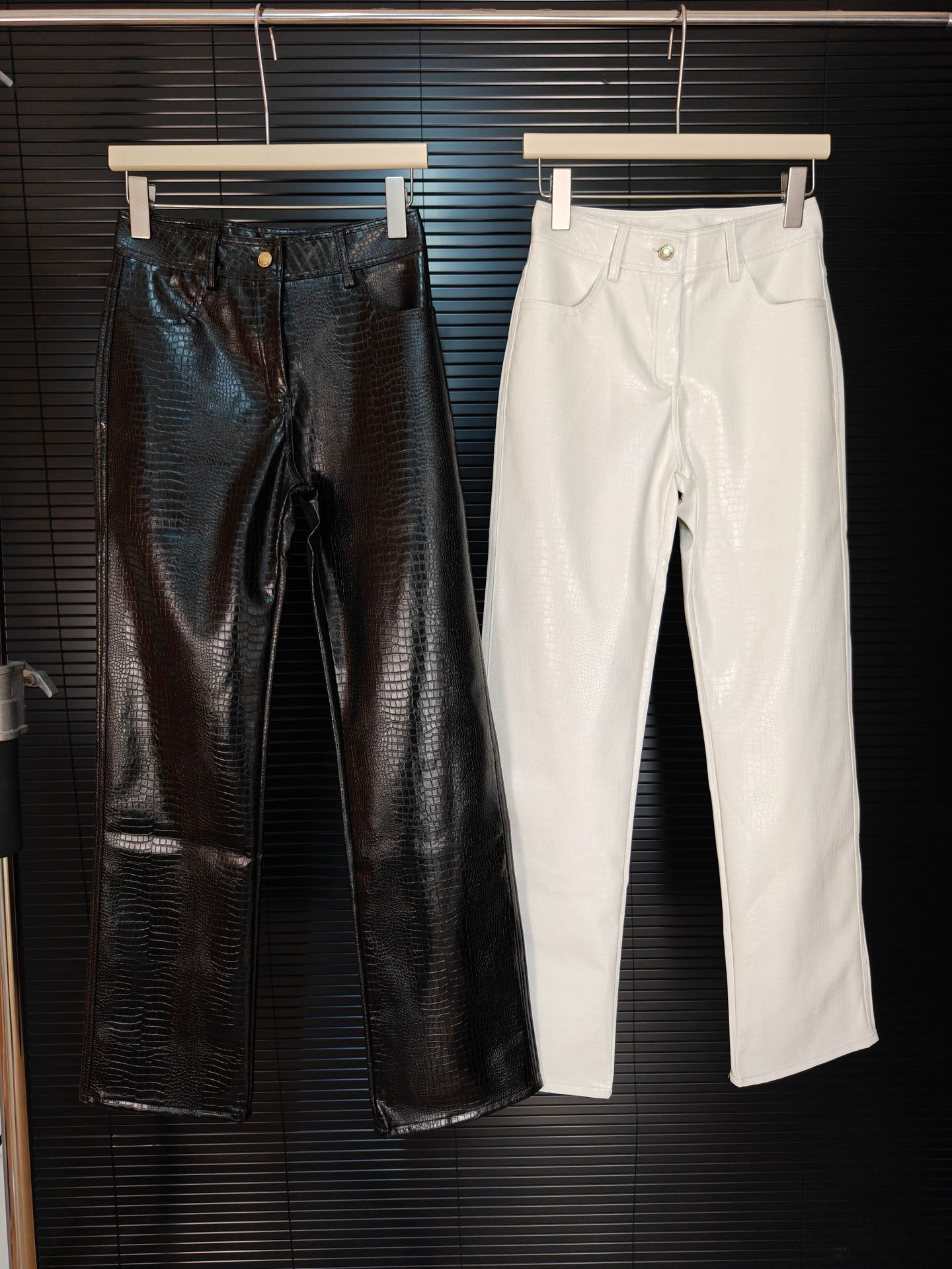 Women's Pants White Hand-Woven Leather Long Knitted Trousers Autumn Fashion