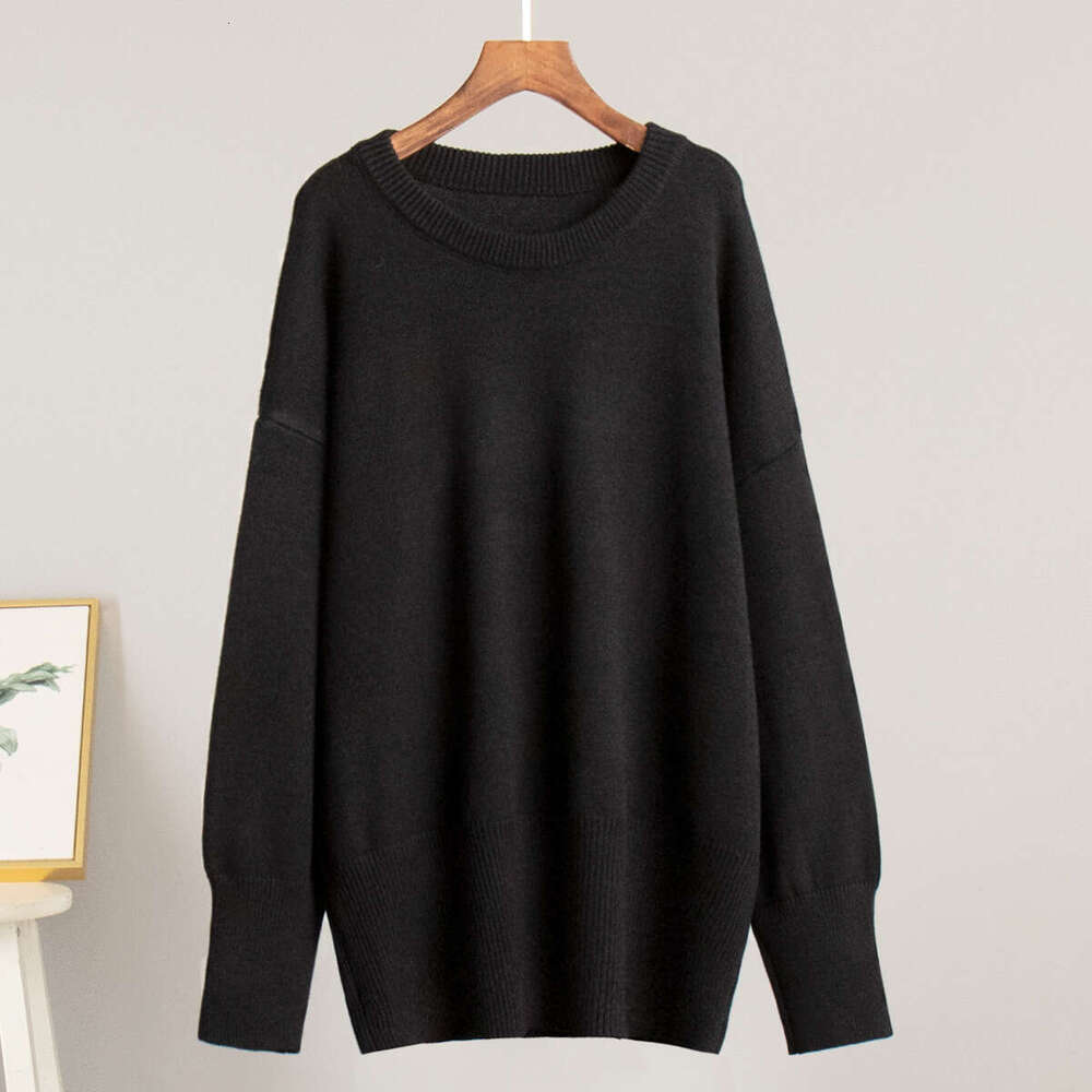 Autumn Winter New Solid Color Versatile Casual Lazy Pullover Knitted Round Neck Sweater B5