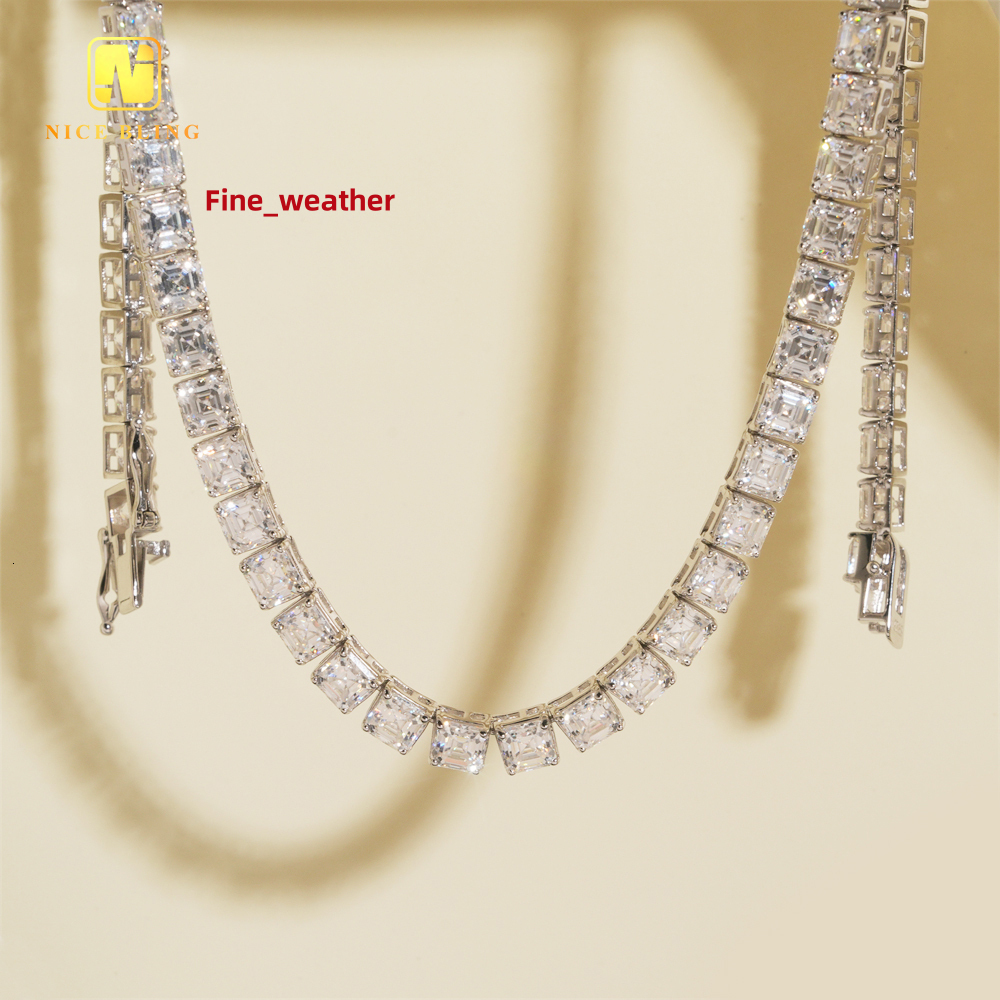 New Fancy Cut Asscher Cut 5.5MM Tennis Chain 925 Sterling Silver Pass Diamond Tester GRA Certificate Moissanite Tennis Bracelet