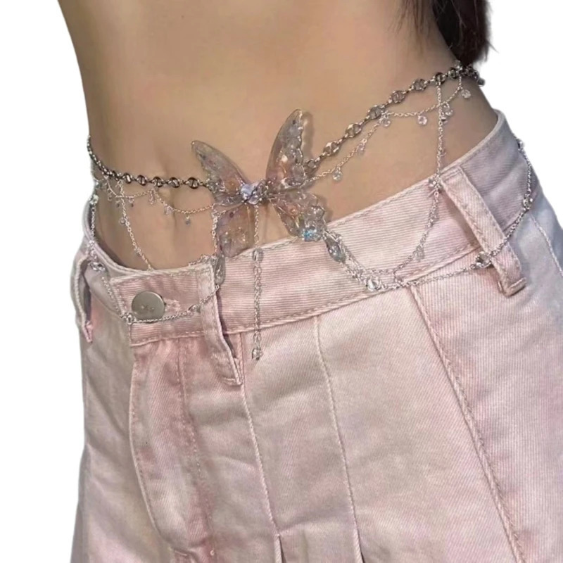 Fashionable Tassels Waist Chain Trendy Alloy Butterfly Waist Chain with Tassels Beautiful Body Chain Decoration 250716