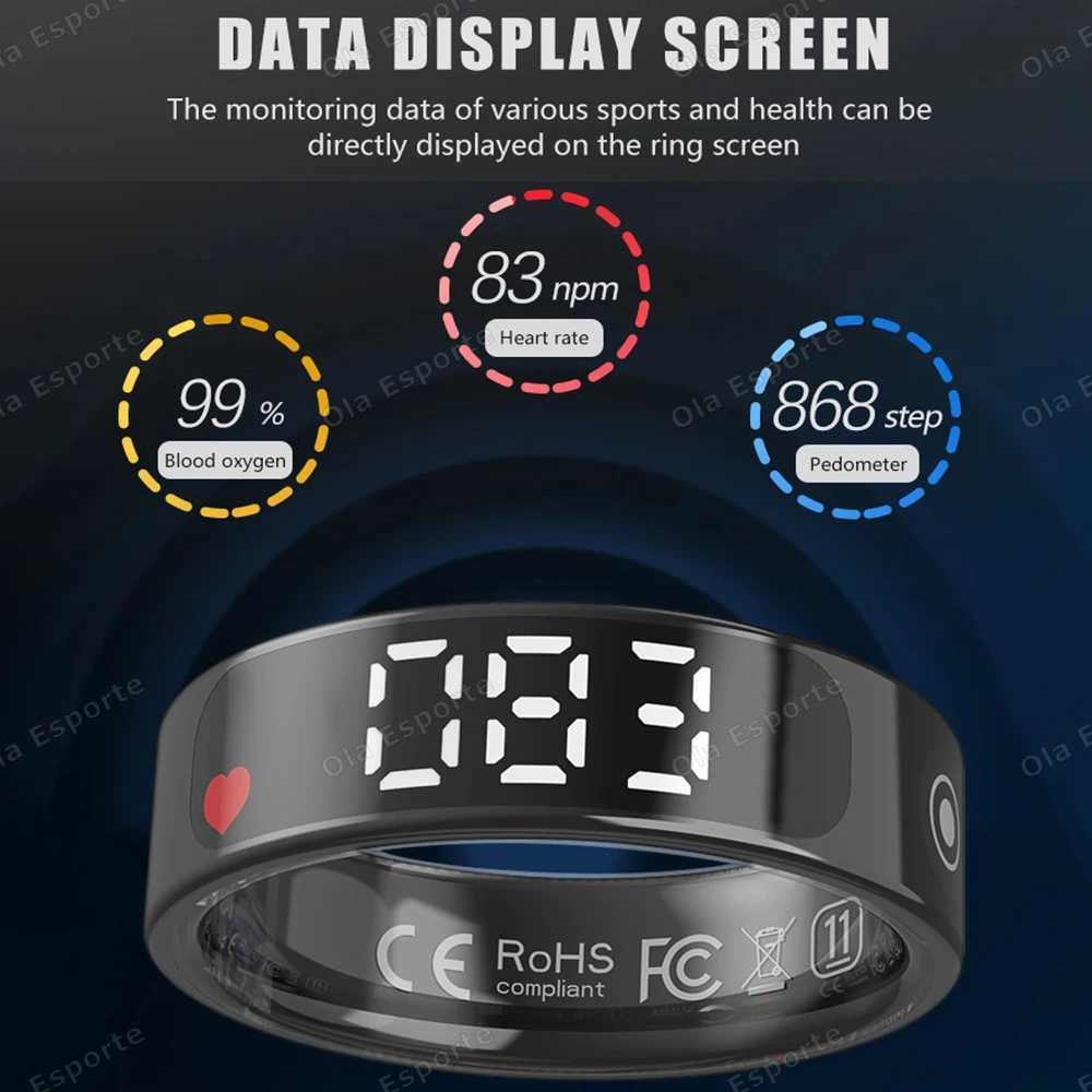 Smart Ring with Display Screen Gesture Swipe Tiktok Video Health Monitoring IP68 5ATM Waterproof Smart Ring for Men Women Rings W250819