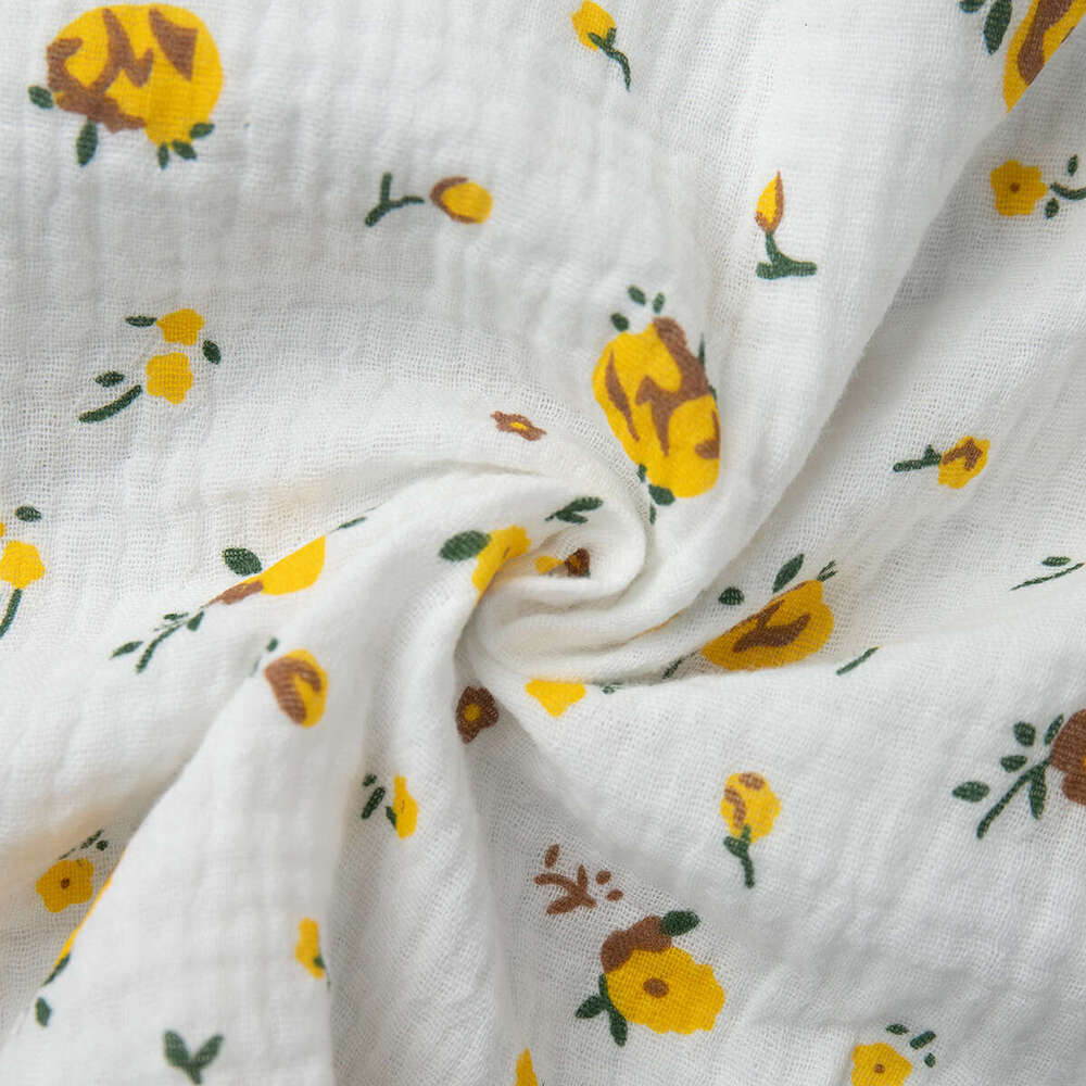 100% Cotton New Women's Puff V-Neck Tie Short Sleeve Printed Dress B5