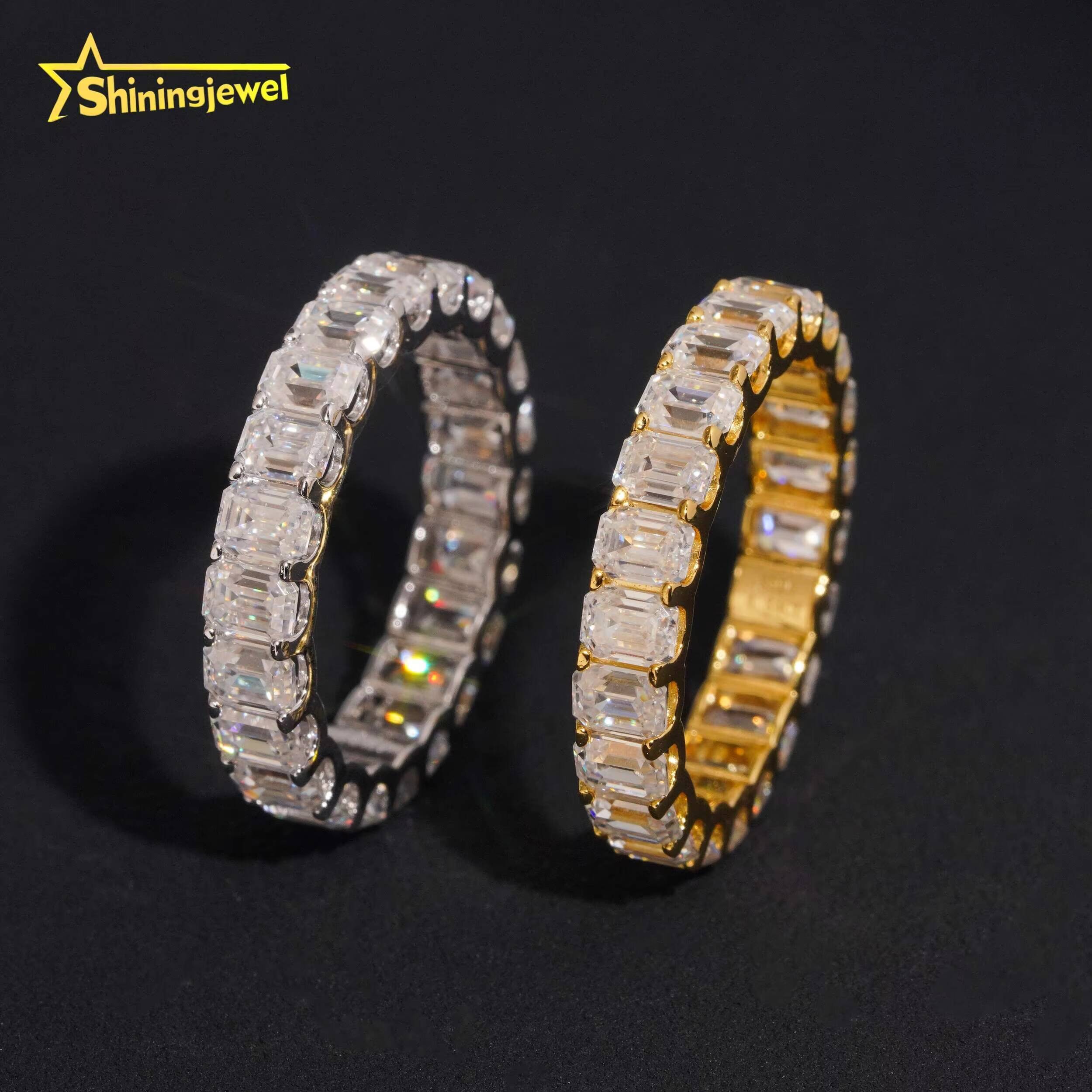 Fine Jewelry Trendy 925 Silver VVS Emerald Out Moissanite Eternity Ring High Quality Custom Moissanite Wedding Ring for Women