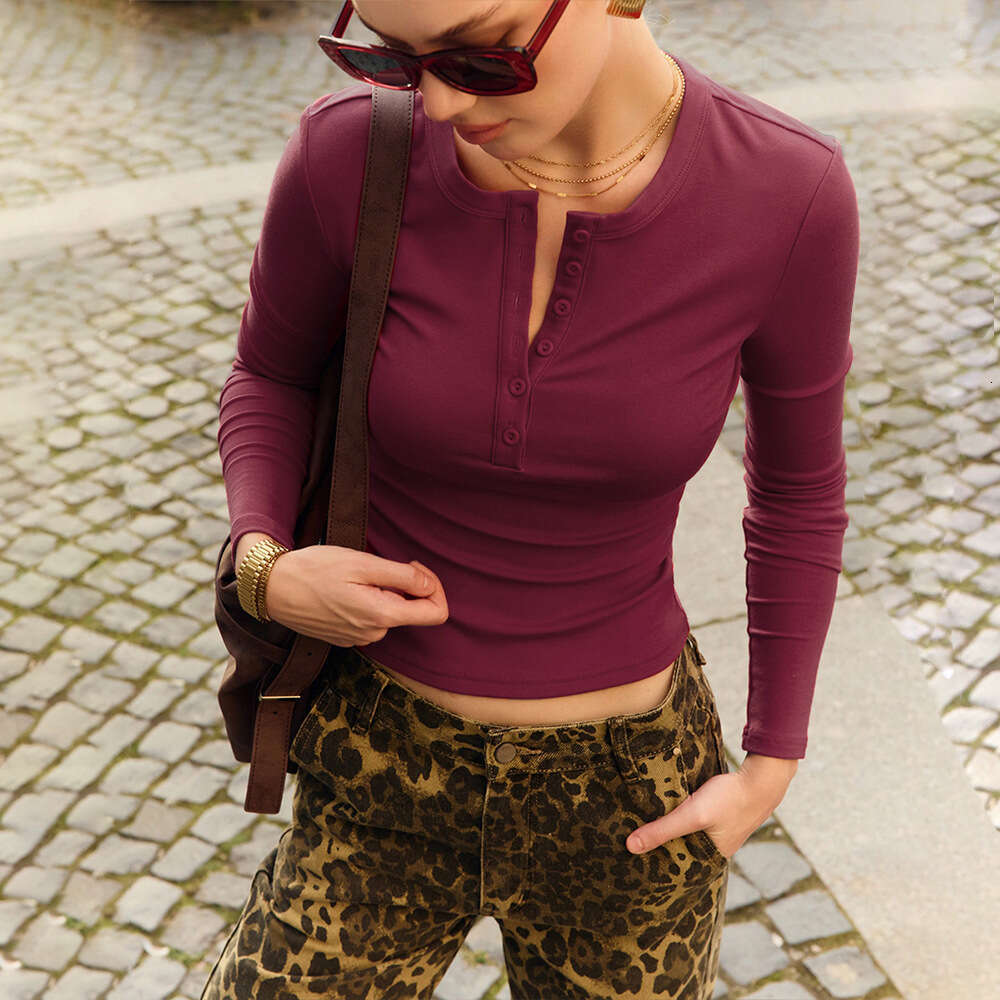 Solid Color For Women Winter New Versatile Casual Slim Fit Round Neck Long Sleeve T-Shirt B5