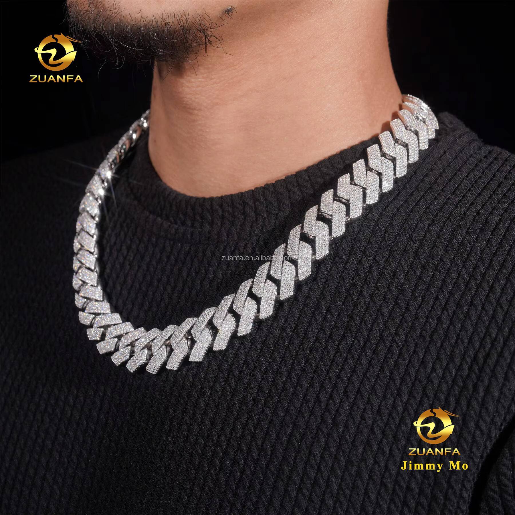Customized Rapper High End Heavy 925 Solid Silver 20mm Big Guy 4Rows Iced Out Hip Hop VVS1 Moissanite Diamond Miami Cuban Link