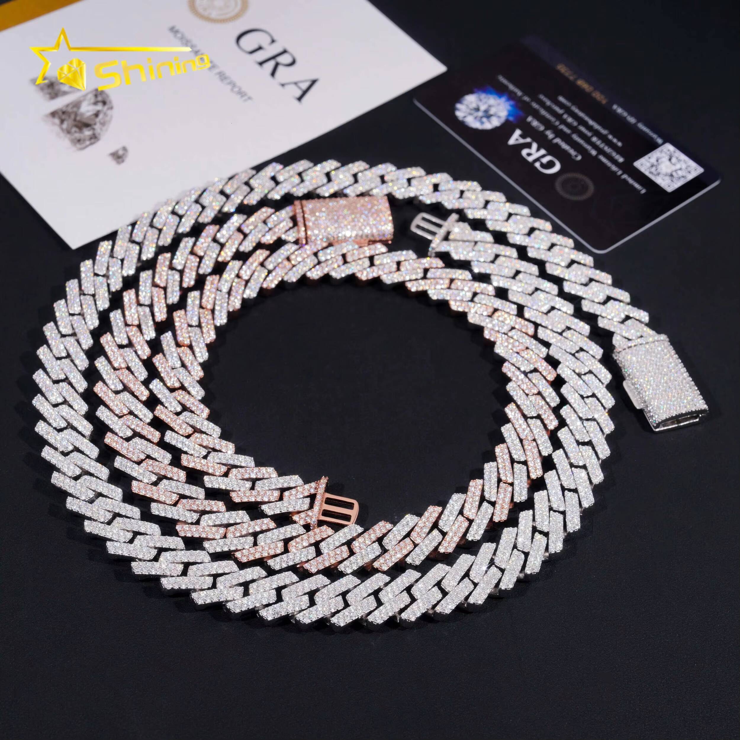 Hip Hop Jewelry High Quality 15mm Two Row Popular 925 Silver Moissanite Iced Cuban Link Chains