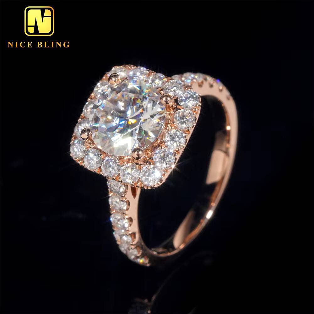 Classic Diamond Wedding Rings Women 14K Real Gold Round Cut VVS Moissanite Engagement Ring for Women