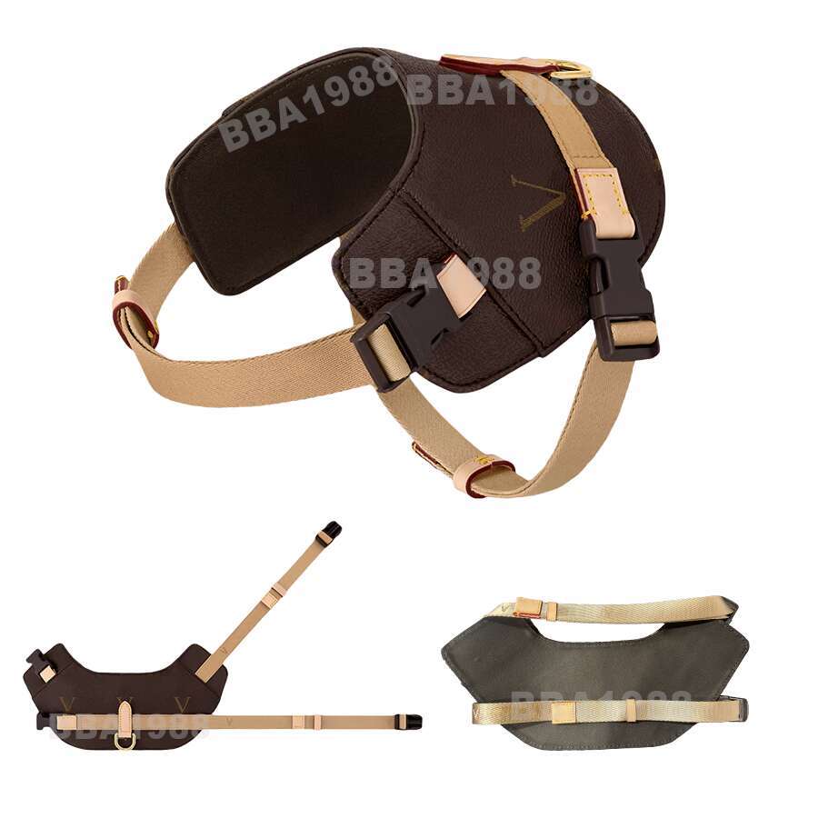 Designer Harness Luxury Leather Adjustable No Choke Heavy Duty Easy On Service Classic Letter Pattern Dog Vest Harnesses for Medium Small Dogs