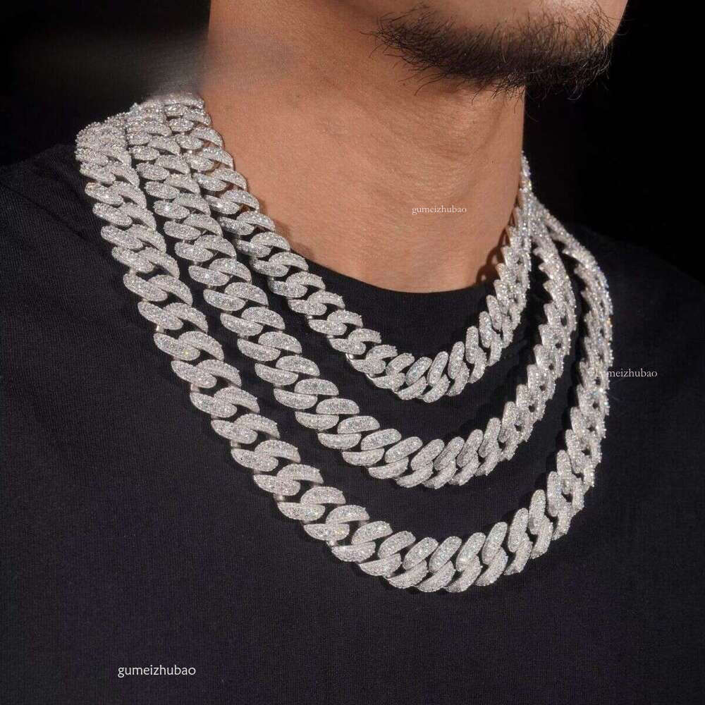 Through Tester Hip Hop Necklace 13mm 15mm 16mm 18mm Three Row Sier VVS Silicon Stone Cuban ChainDesigner necklace