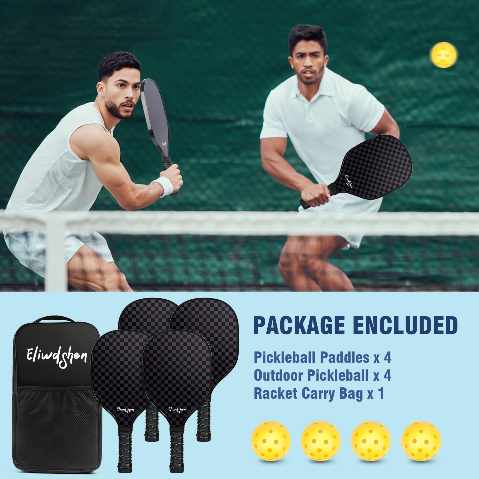 Pickleball Paddles Set - 9 - Ply Basswood, Competition - Standard Size, Cushioned Non - slip Handle Premium Pickleball Paddles