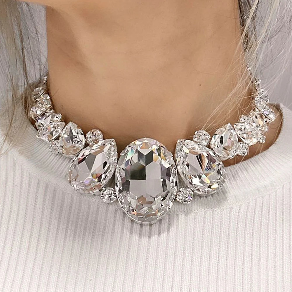 Stonefans Sparkly Geometric Choker Chain Necklace High Quality Banquet Fashion Rhinestone Collar Chain for Women Party 250716