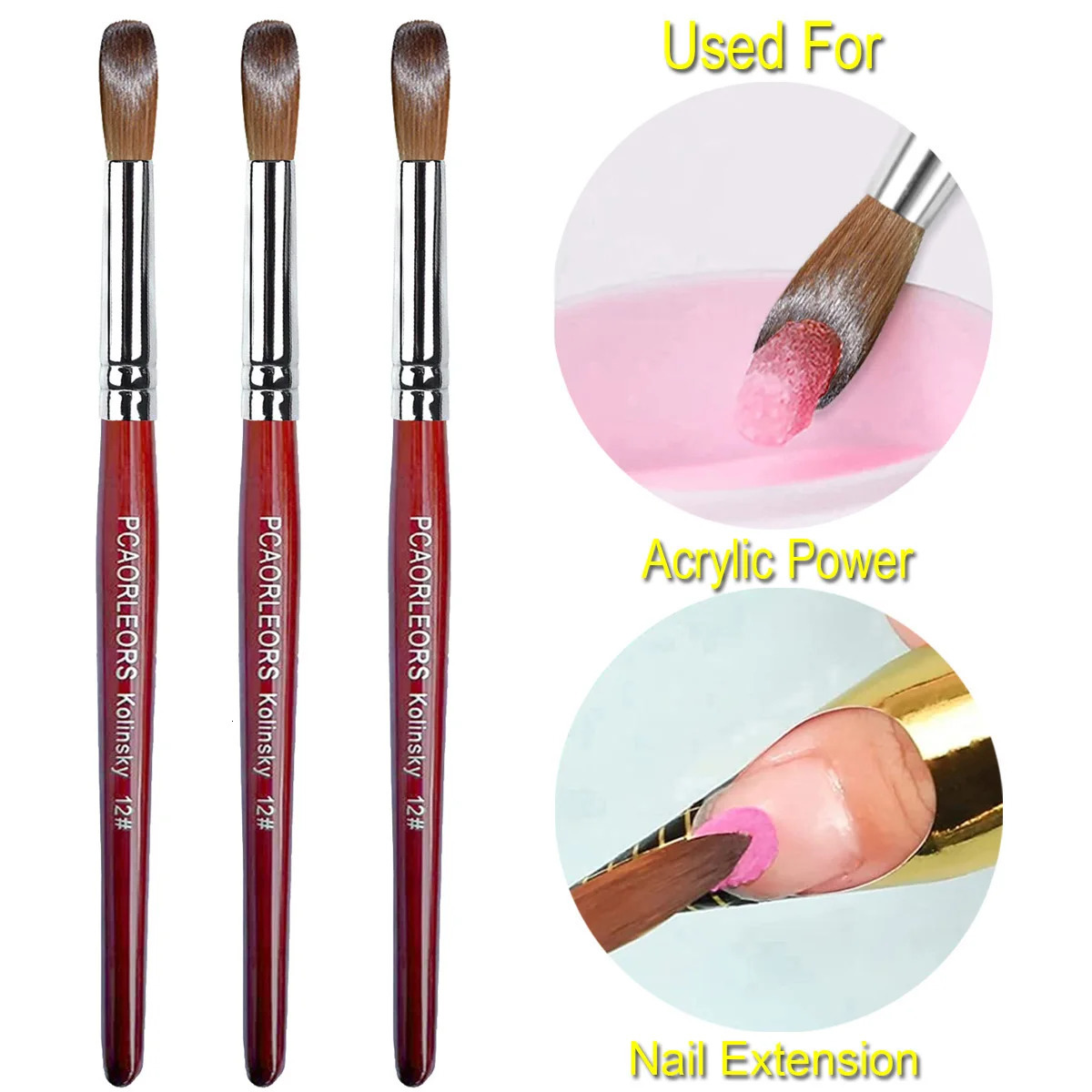 UsiDaer Kolinsky Nail Brush Acrylic with Red Round Wooden Handle and 100% Kolinsky Sable Hair for Crystal UV Gel Painting 250716
