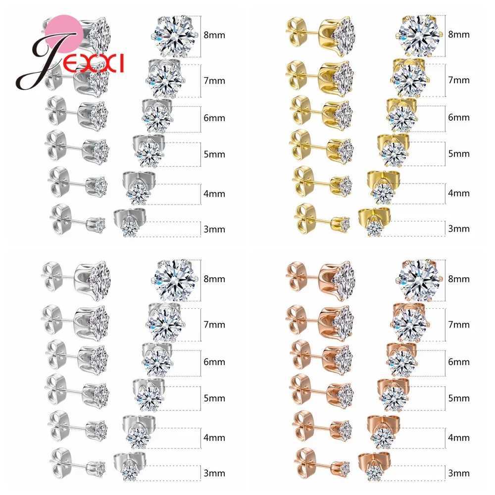 6 Pairs 3/4/5/6/7/8MM Mixed Sizes 925 Silver Needle Rhinestone Claw Setting Simple Classic Stud Earrings for Men Women Girls Boys y250715