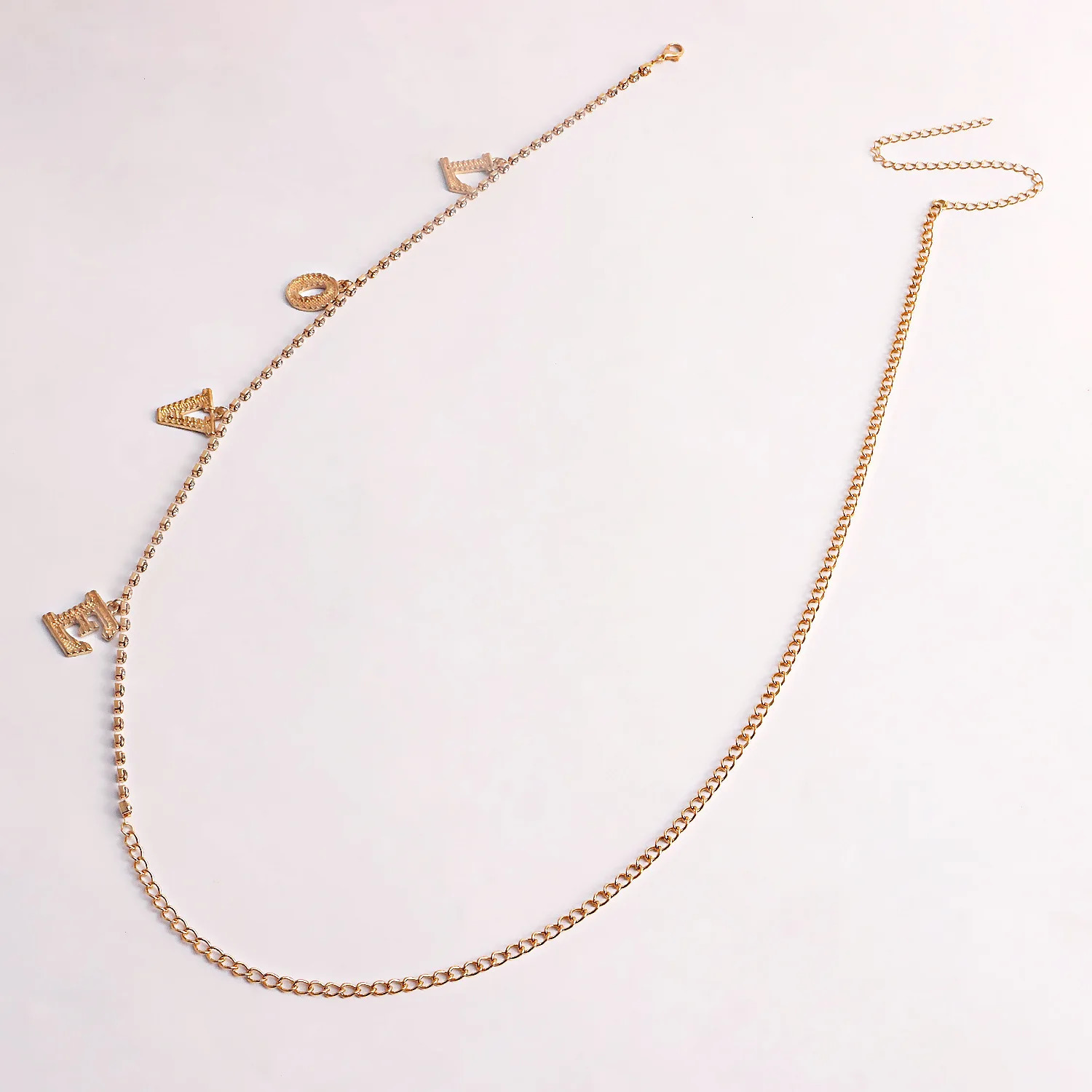 97cm Waist Chain Sexy Diamond Love Letter Pendant Waist Chain Womens Personalized Metal Punk Body Chain 250716