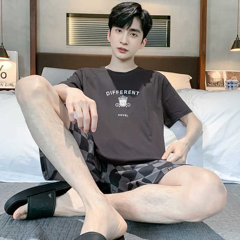 100% Cotton Mens Pajamas Set Plus Size 4XL Cotton Summer Short-sleeved Pajamas Casual Style Pijamas Mens Homewear Men Loungewear W250717
