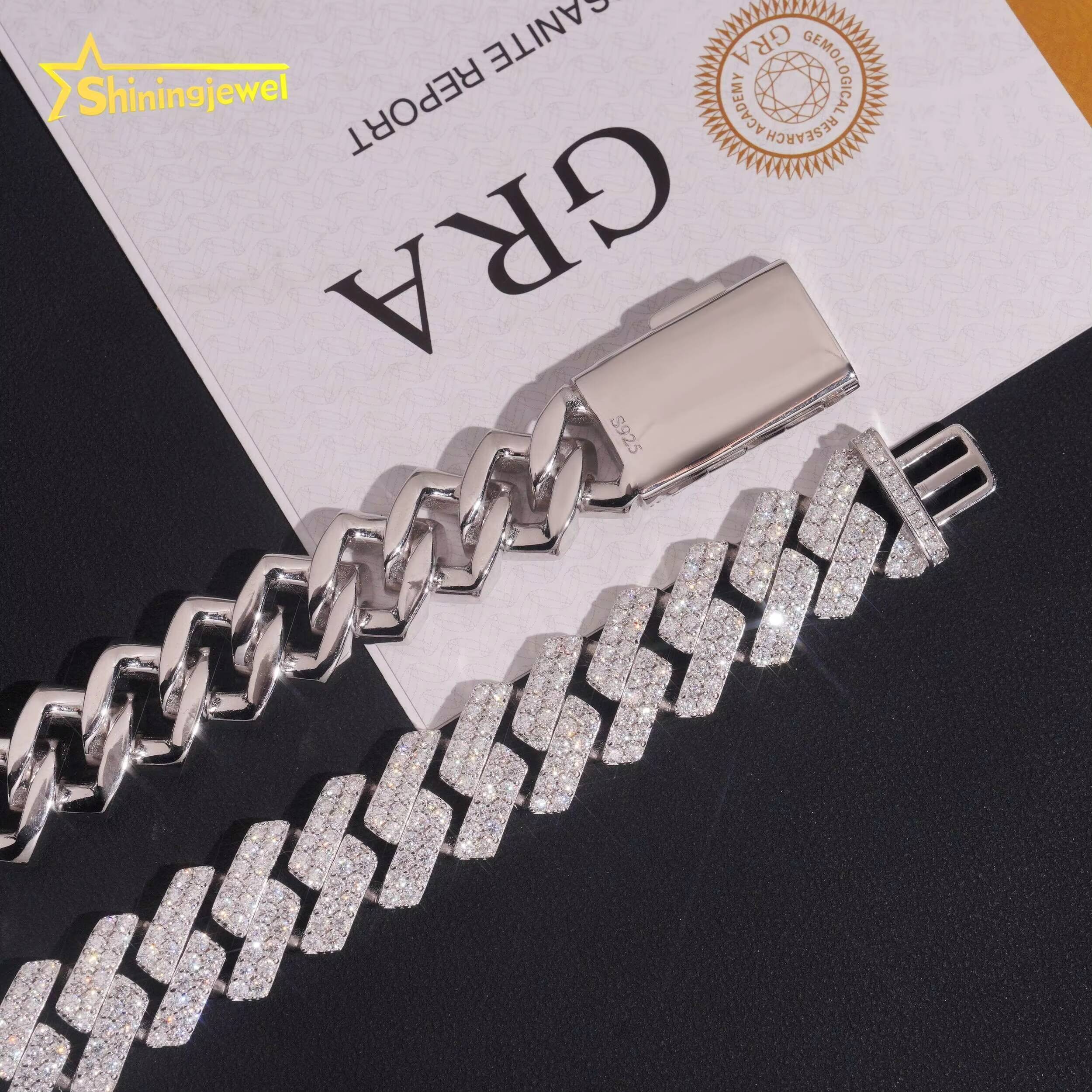 High Quality Low Price 925 Silver Hip Hop 16mm Iced Out GRA Certificate Moissanite Cuban Link Chain