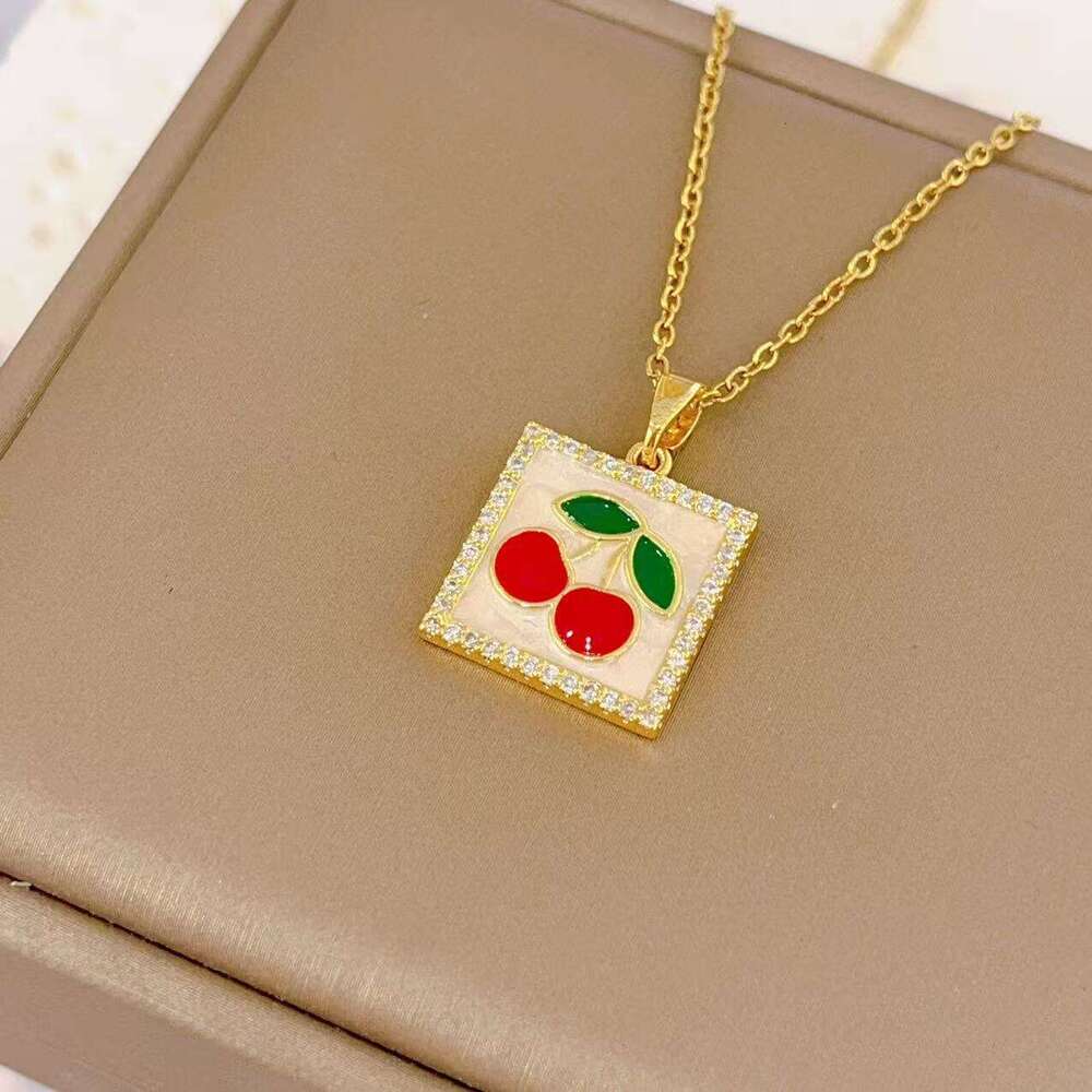 Hot Selling Fashion Simple Fruit Cherry Red Pendant Enamel Women's Collarbone Versatile Necklace Wholesale C9a