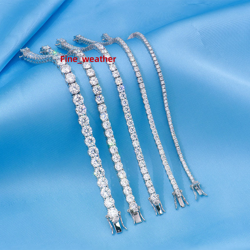 Light Luxury High End S925 Sterling Silver 18K White Gold Plated Fully Iced Out Moissanite Tennis Bracelet