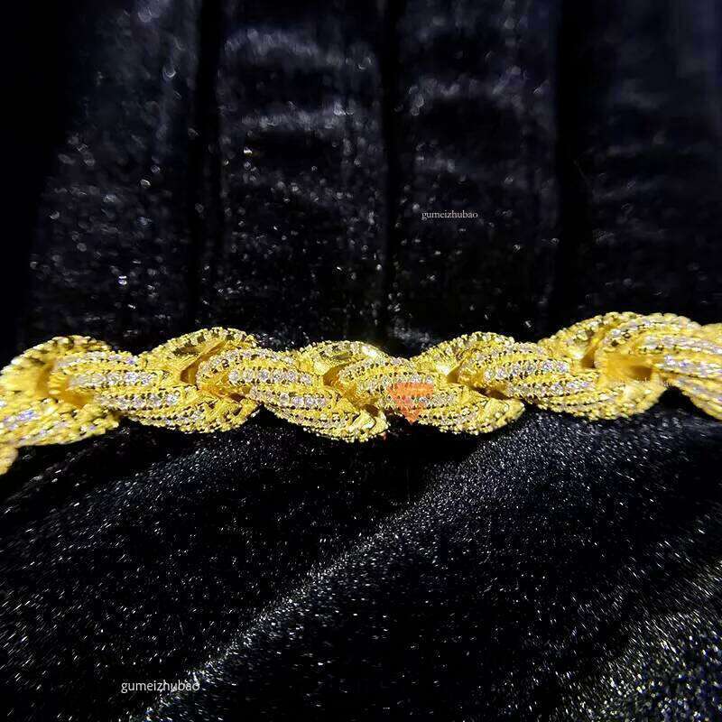Custom Hand Make VVS Moissanite Dia 8mm Gold Plated Solid Sier Rope Bracelet for Cuban Link Chain