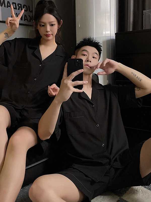 100% Ice Silk Couple Pajamas Set Mens Summer Thin Short-Sleeved Plus Size Sleepwear Womens Teen Striped Loungewear Suit W250717