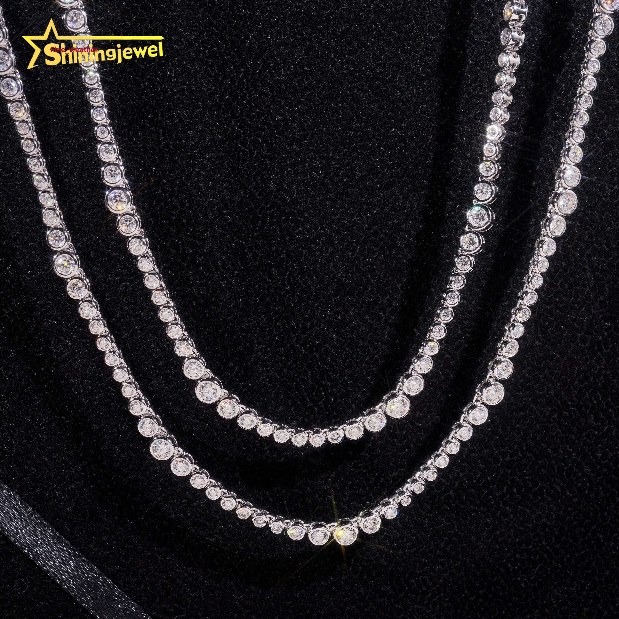 Hot Selling Bezel Design Iced Out VVS Moissanite Tennis Necklace 925 Sterling Silver Men Women Fashion Necklace Chains