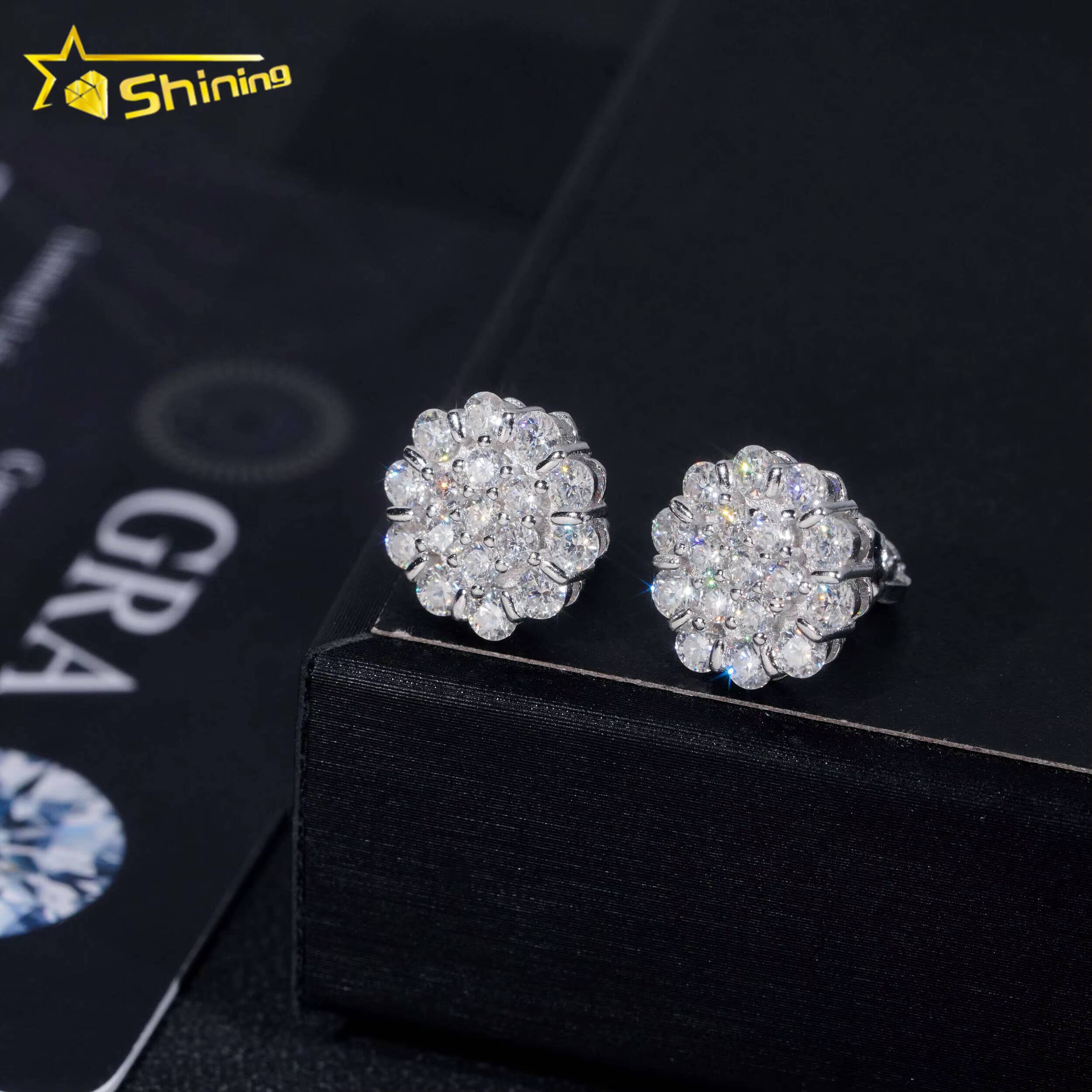 Moissanite Cluster Earring Hip Hop Jewelry Gold Plated 925 Sterling Silver Iced Out VVS Diamond Moissanite Screw Stud Earrings