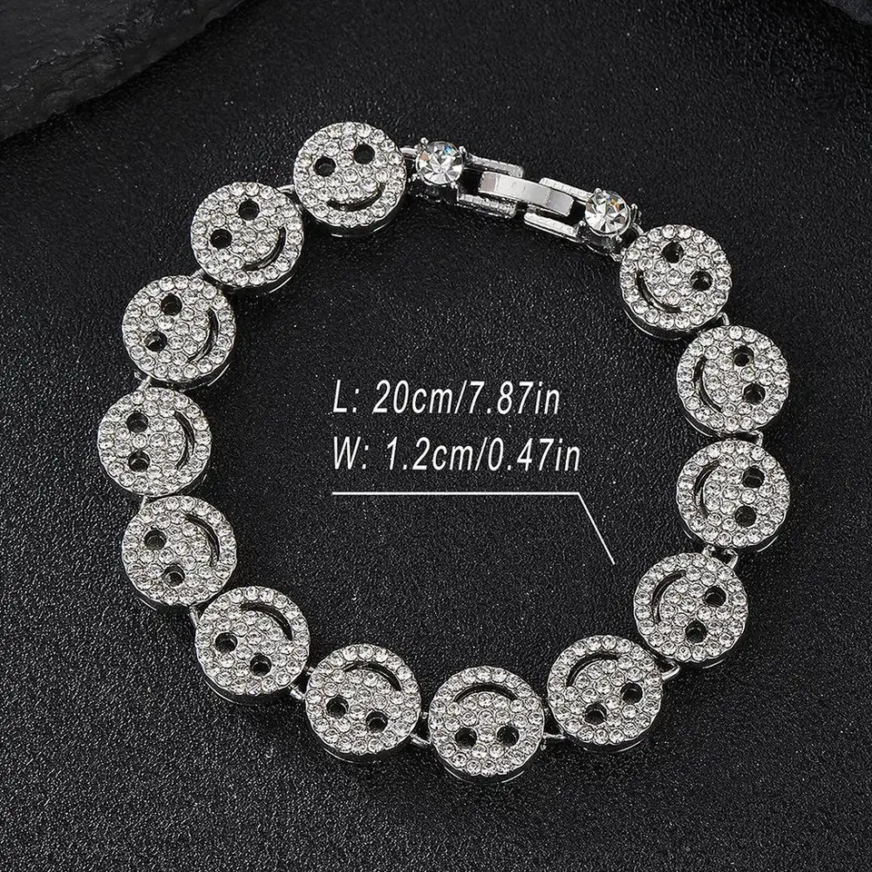 UILZ Smiling Face Hip Hop Round Tennis Chain Necklace Iced Out Bling Bracelet Fashion Shiny Zircon Charm Jewelry 250717